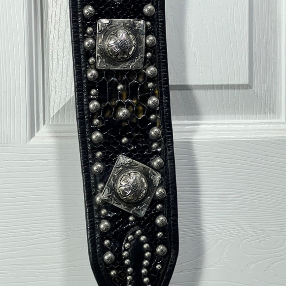 New! Double J Saddlery Black Snake Print Studded Wide Western Belt Ranch Style L - Picture 4 of 8